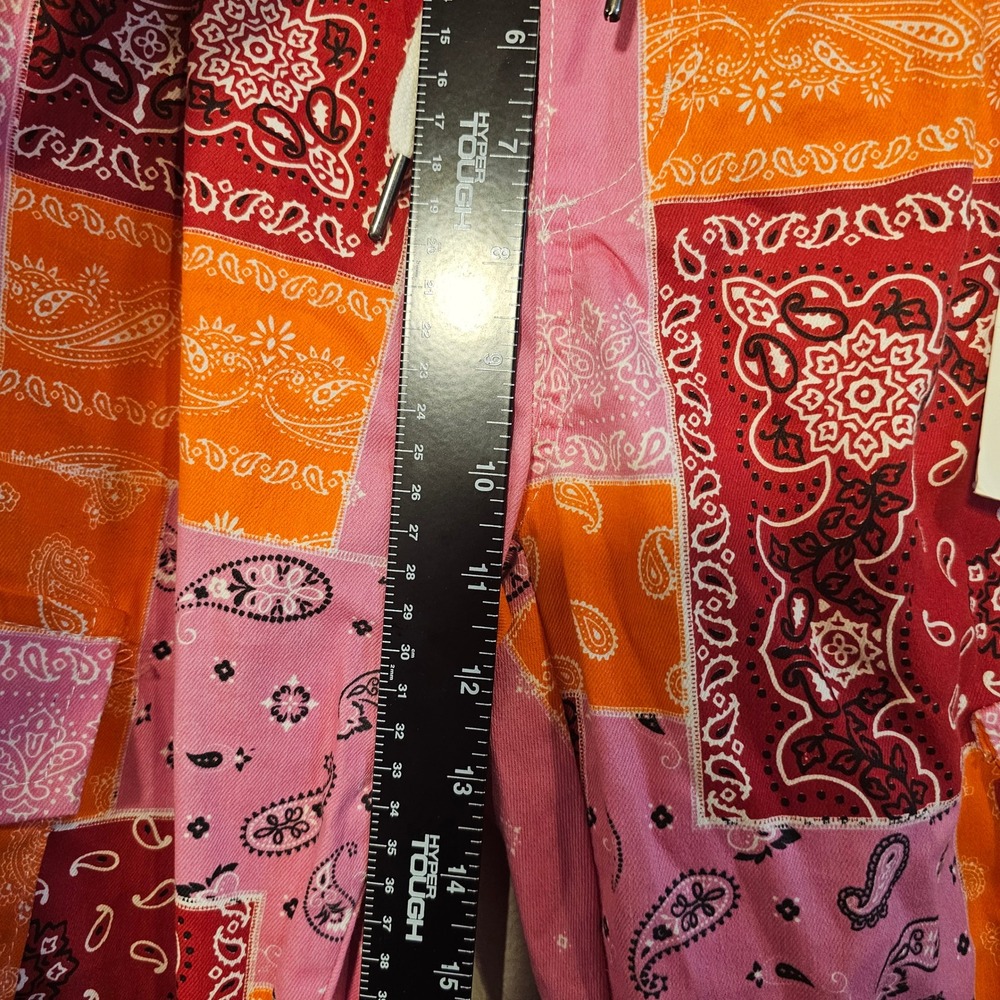 Kreamy Pink Orange Bandana Patchwork Cargo Jogger Pants NWT Streetwear Artsy M - Picture 6 of 7